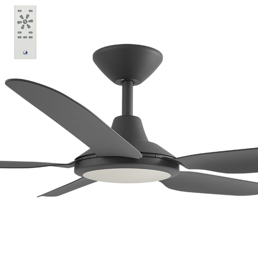 Matte Black Calibo Storm 52" (1320mm) 5 Blade 18W Tricolour LED Light Indoor/Outdoor DC Ceiling Fan & Remote