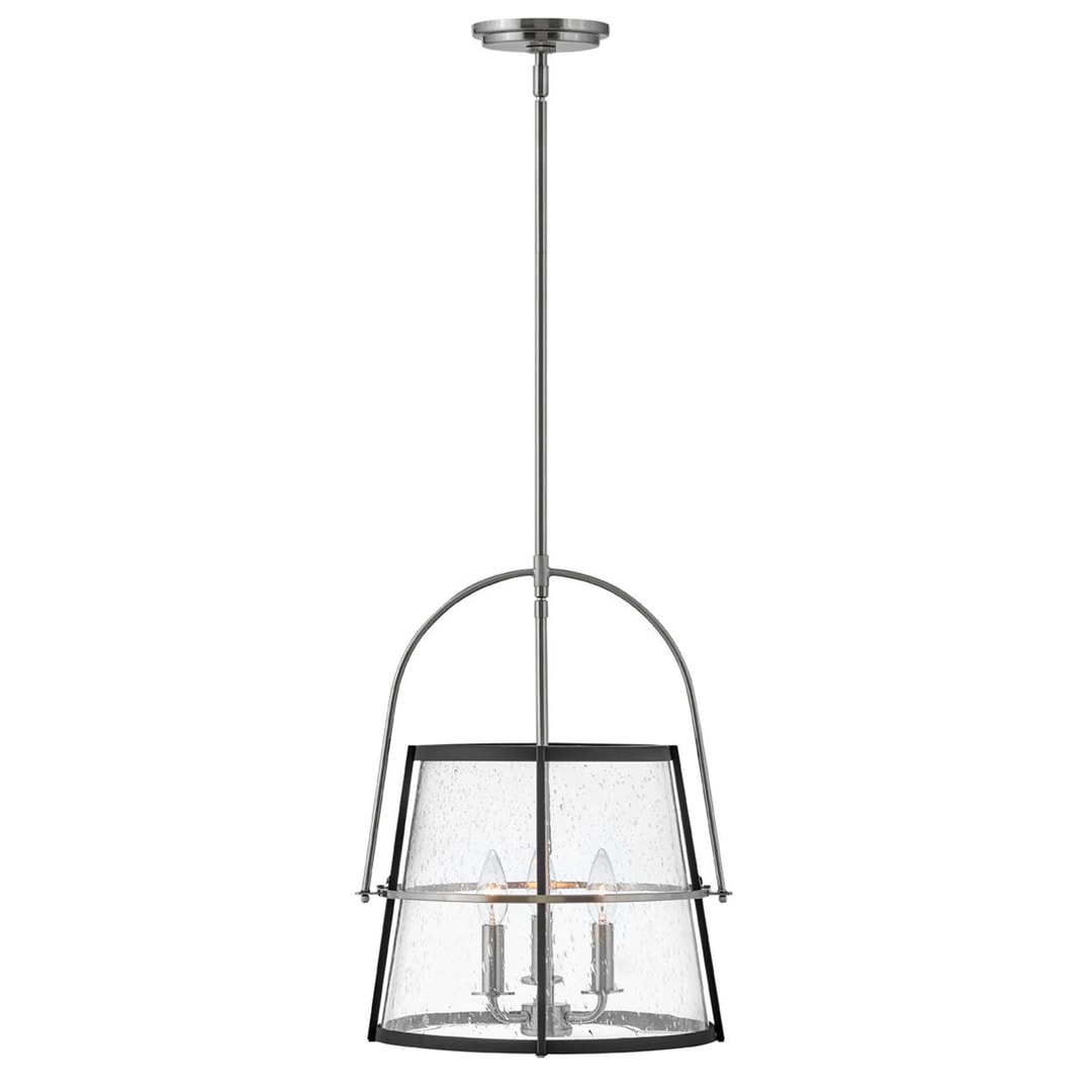 Brushed Nickel Hinkley Tournon 3 Light Glass Pendant (E12)