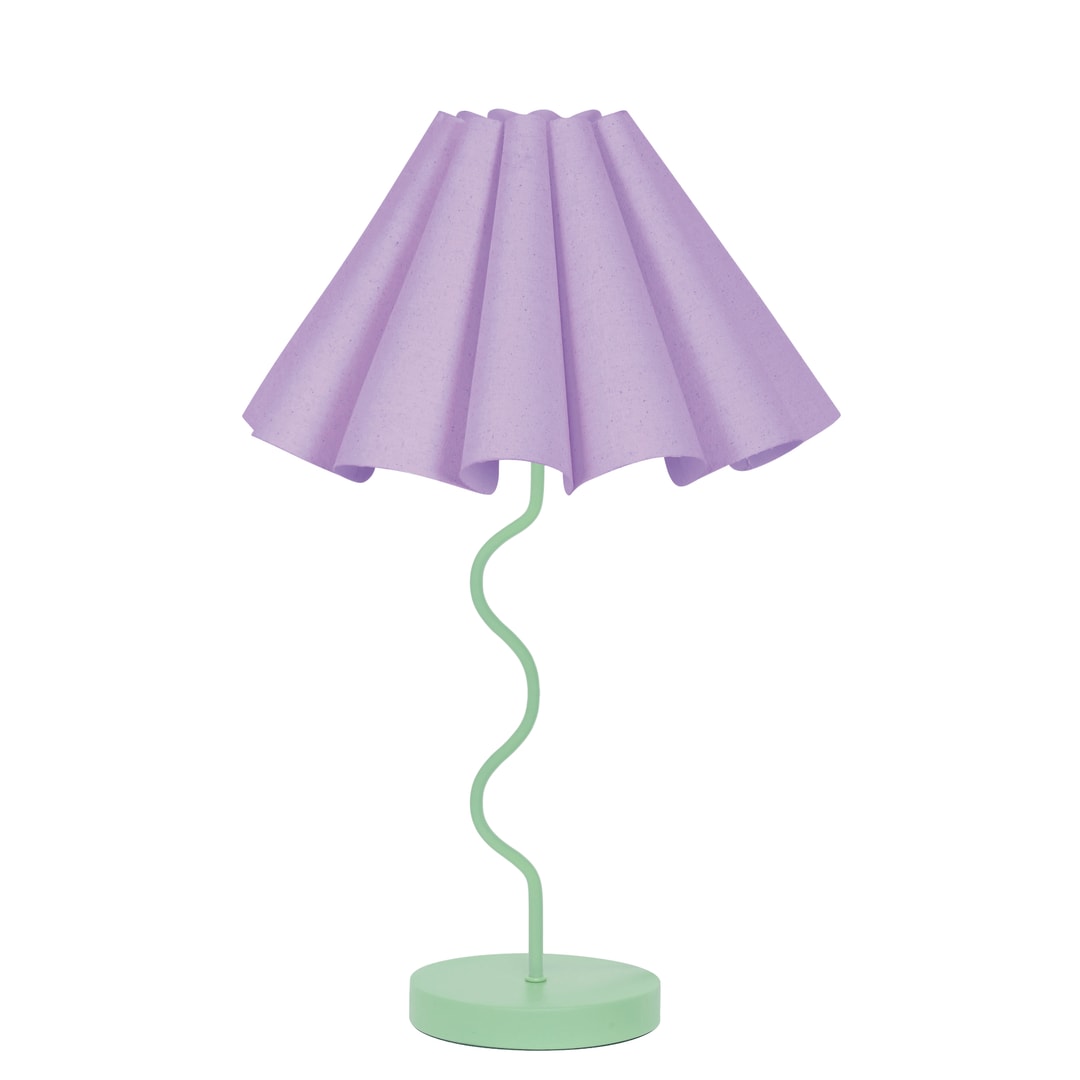 Lilac & Pastel Green Paola & Joy Cora Pleated Table Lamp with Squiggle Base (E27)