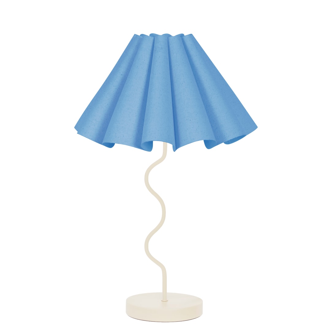 Tranquil Blue & White Paola & Joy Cora Pleated Table Lamp with Squiggle Base (E27)