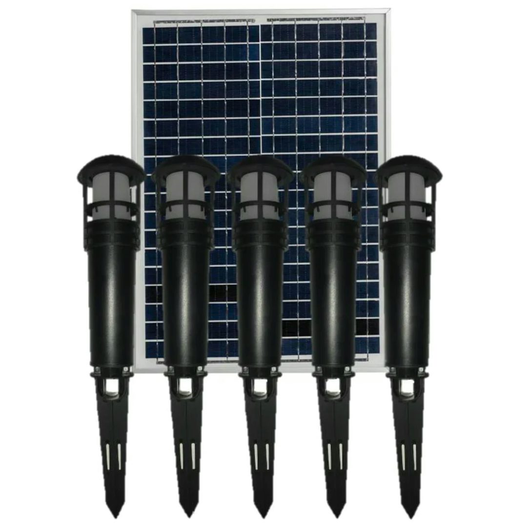 Black Solar Lighting Direct Modern 5 Light Solar Bollard Kit w/Solar Panel