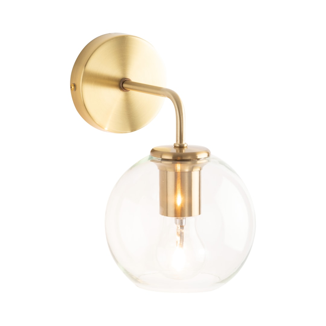 Brushed Brass Mercator Sylvia Glass Wall Light (E27)