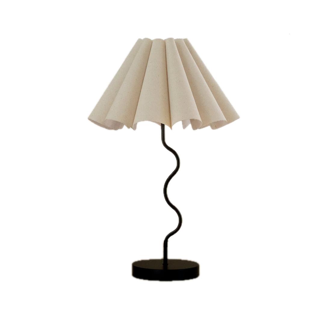 Black & Natural Paola & Joy Cora Pleated Table Lamp with Squiggle Base (E27)